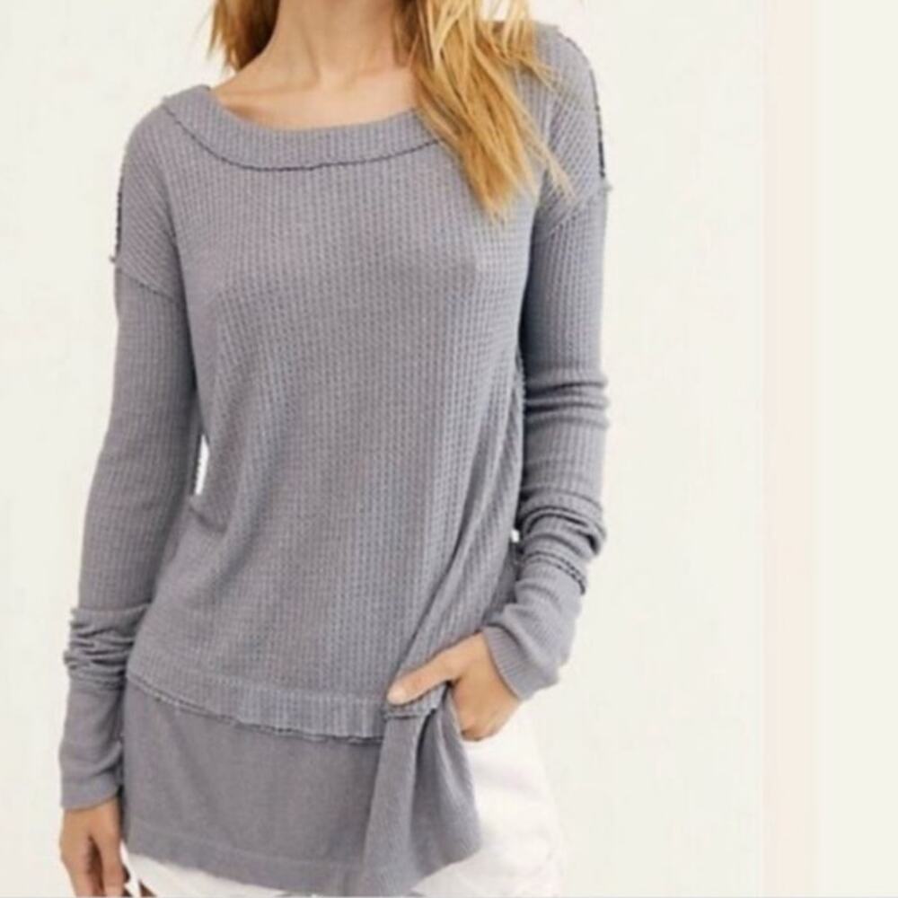 Free People We the Free Gray North Shore Thermal Top size S